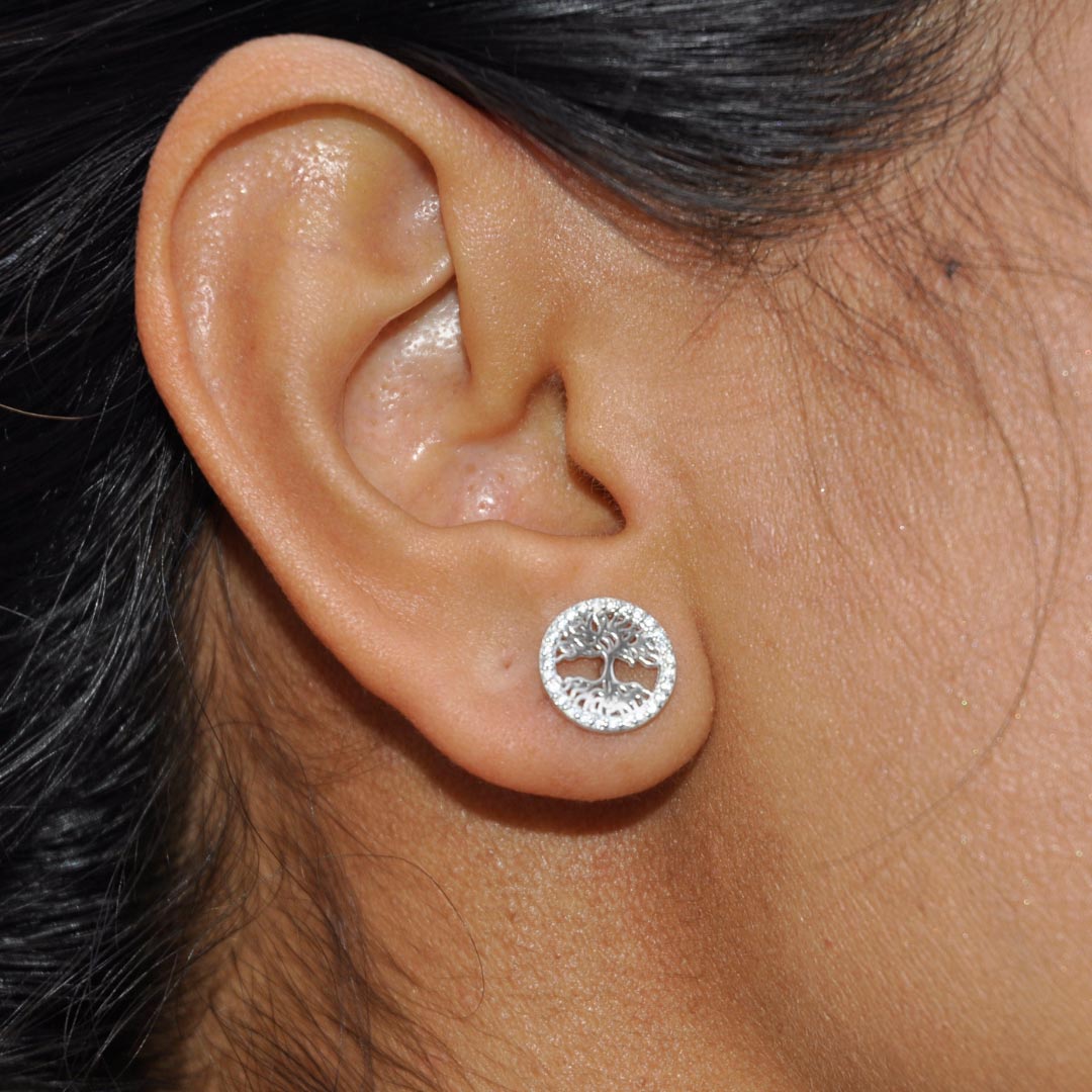pendientes de plata y circonitas arbol de la vida