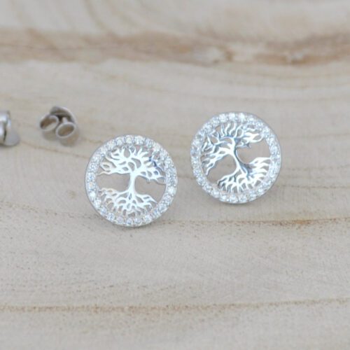 pendientes de plata y circonitas arbol de la vida