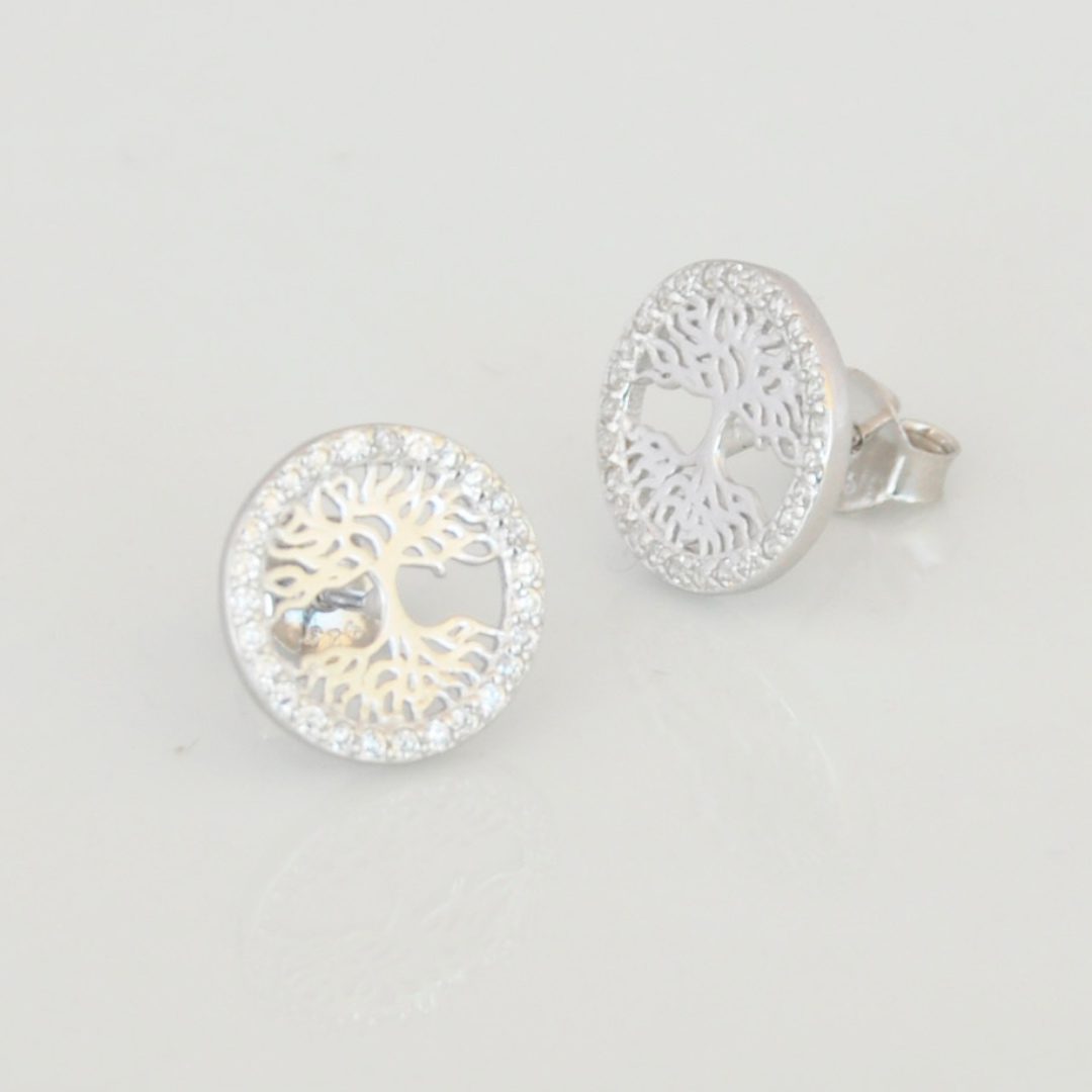 pendientes de plata y circonitas arbol de la vida
