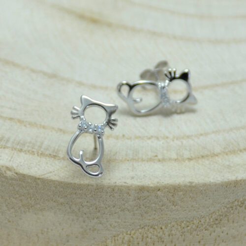 pendientes gato de plata de ley y circonitas