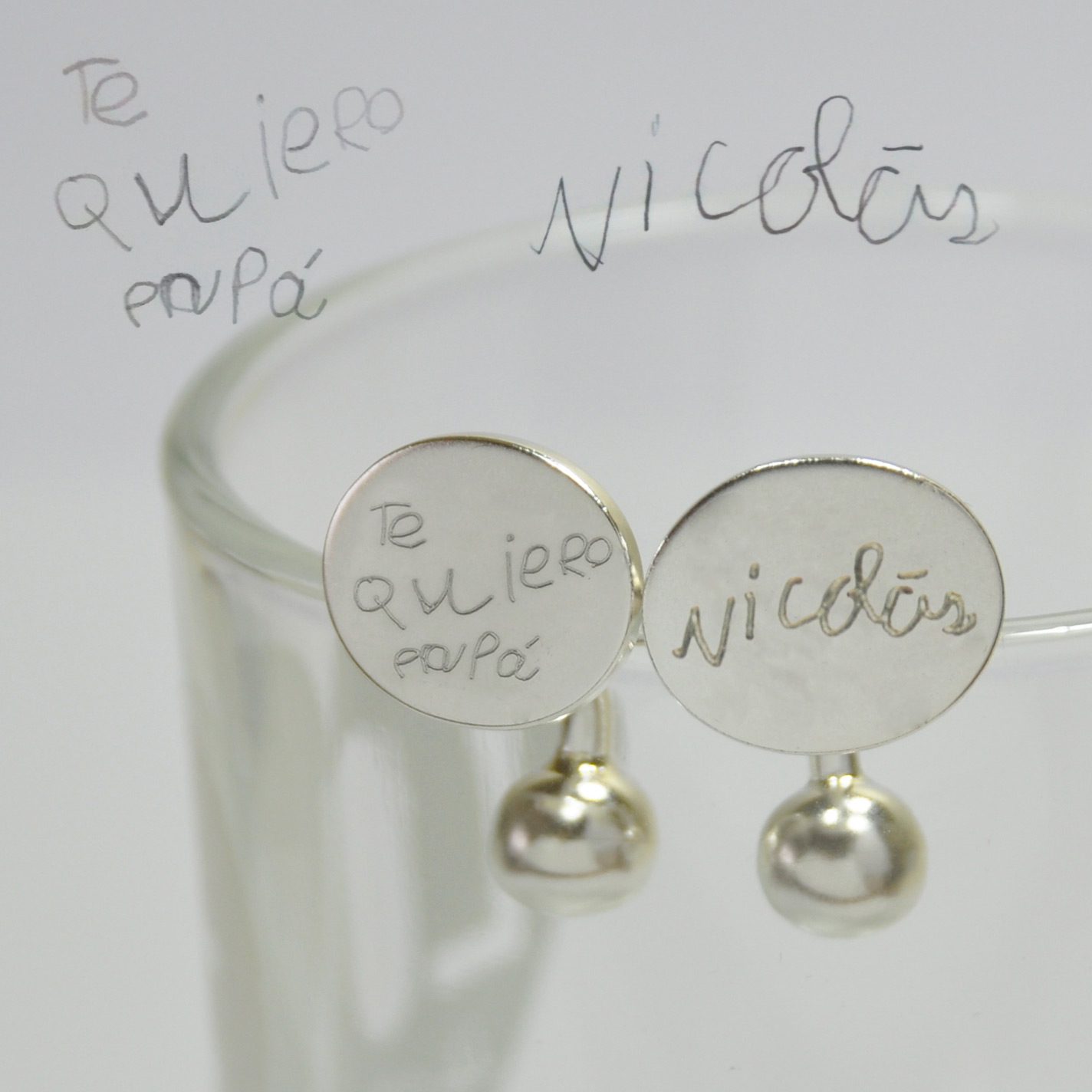 gemelos de plata con letra niños