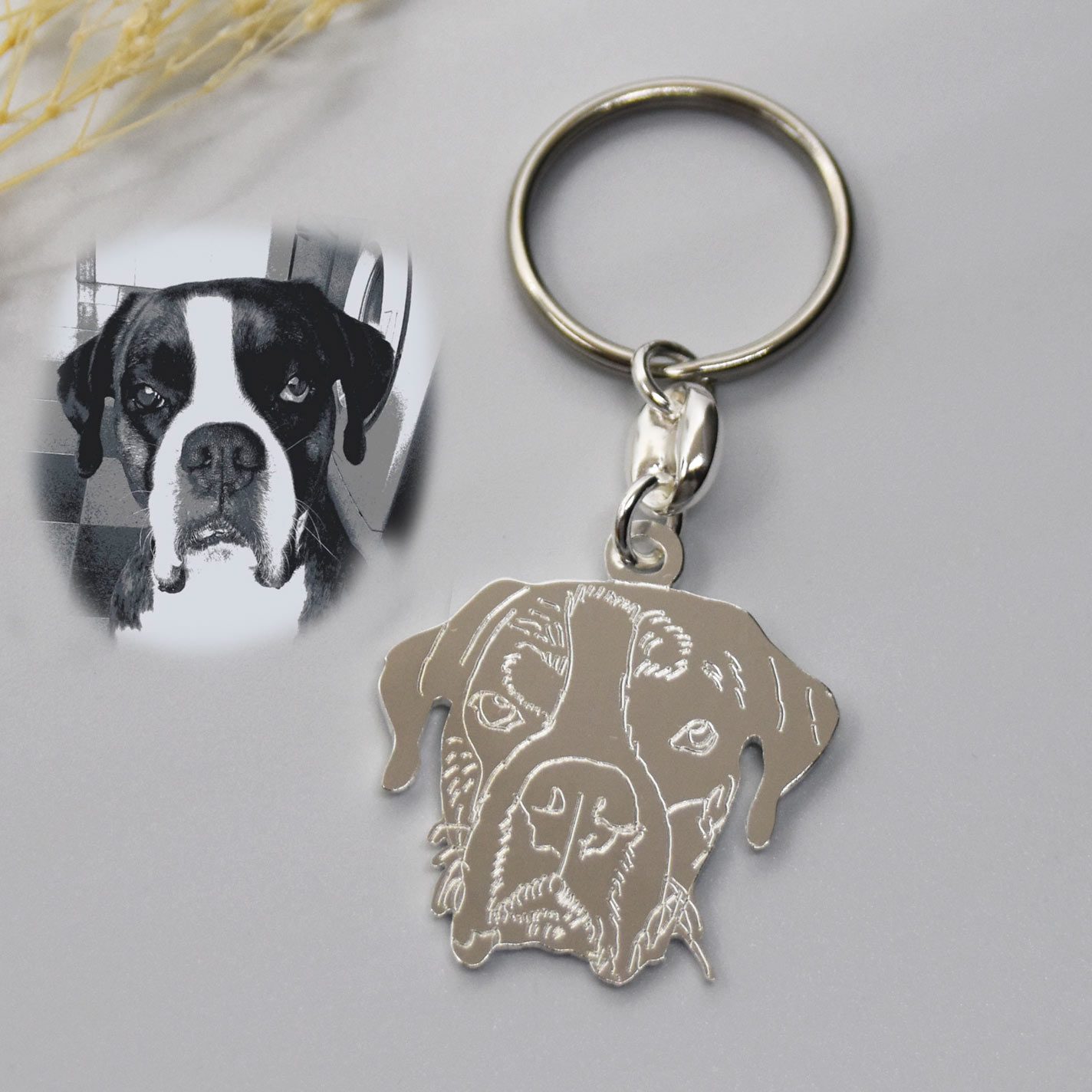 llavero de plata personalizado con la carita de tu mascota