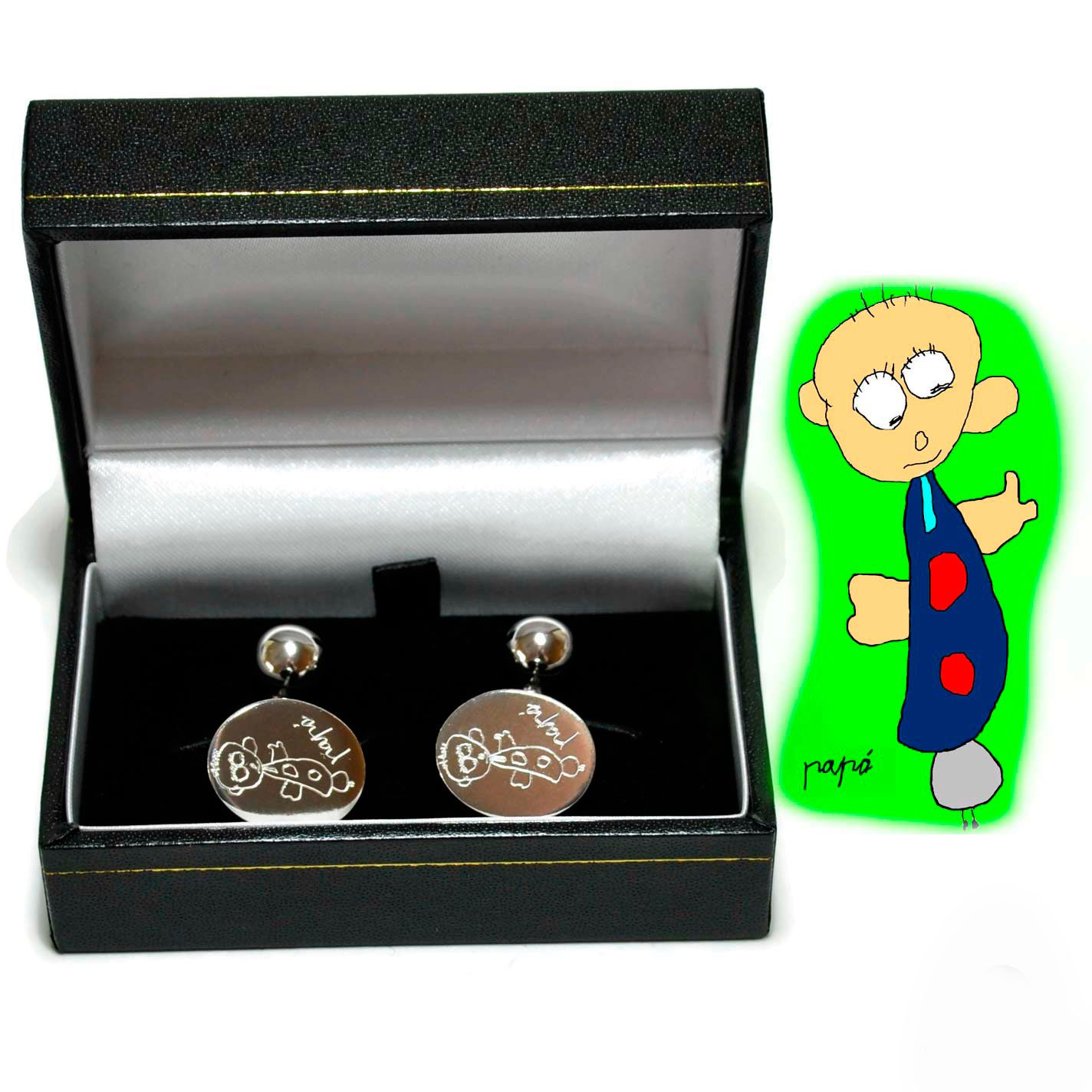 gemelos de plata personalizados firma niños dibujo joya