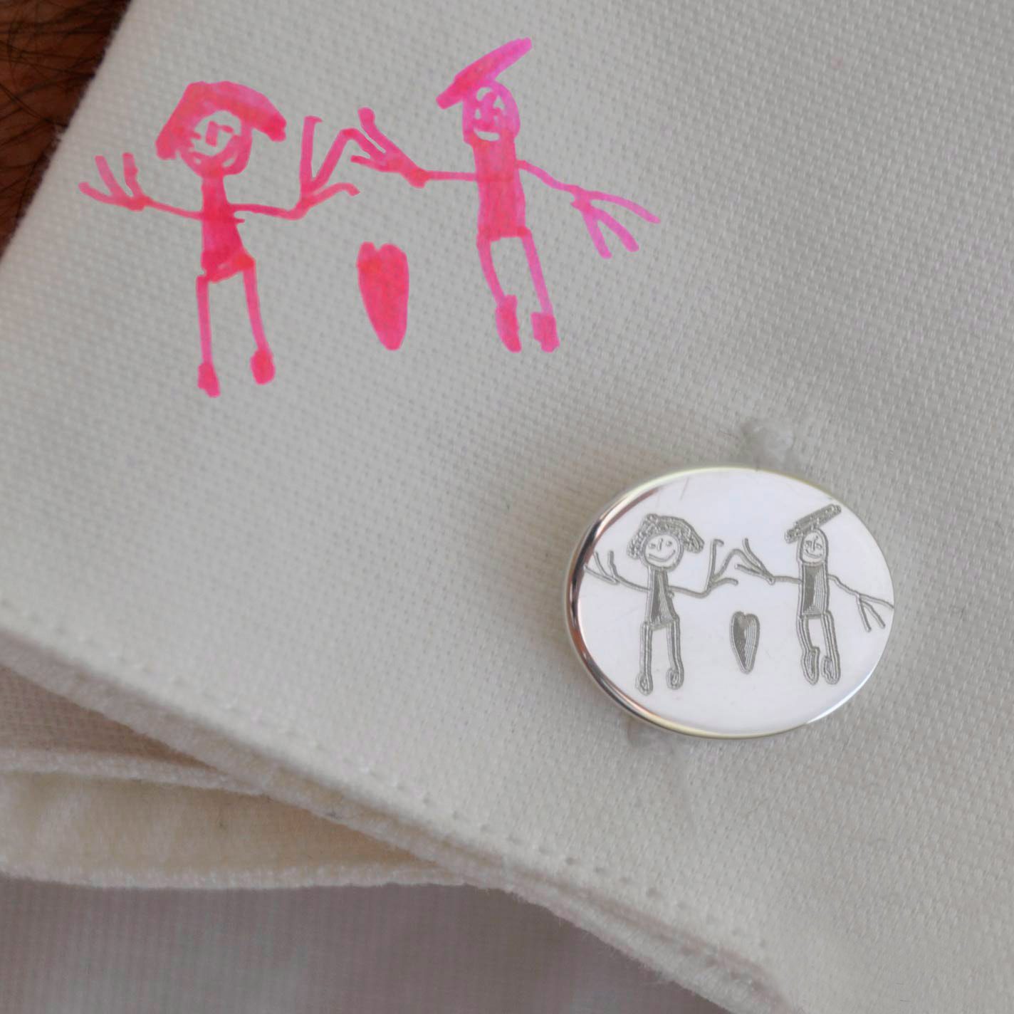 gemelos de plata personalizados firma niños dibujo joya