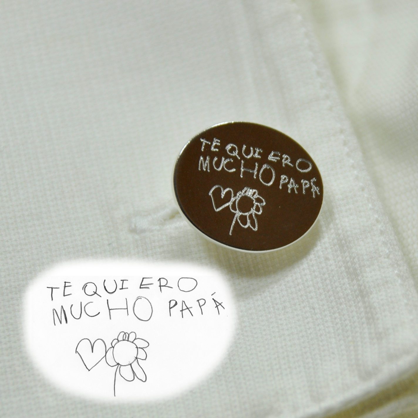 gemelos de plata personalizados firma niños dibujo joya