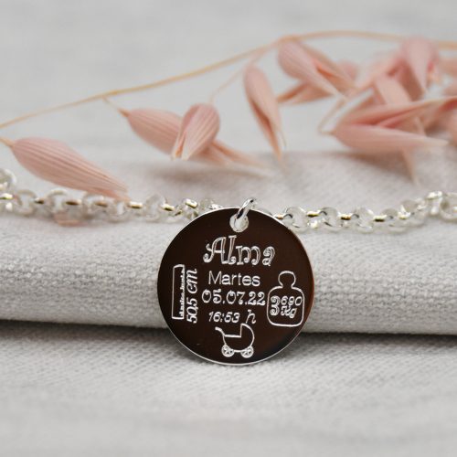 pulsera plata datos nacimiento bebe