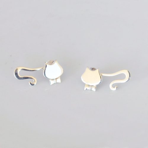 pendientes gato de plata de ley