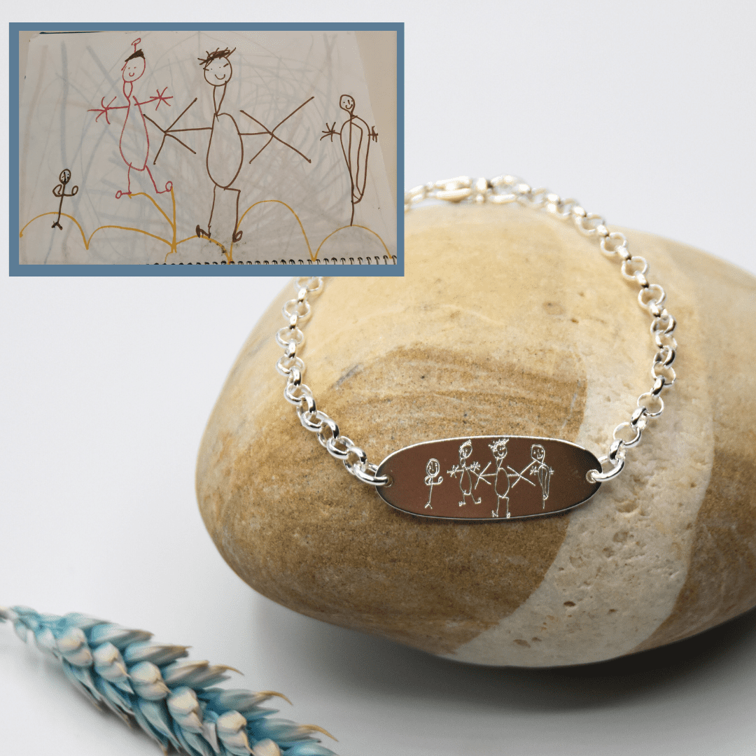 Pulsera de plata personalizada con el dibujo de tu hijo