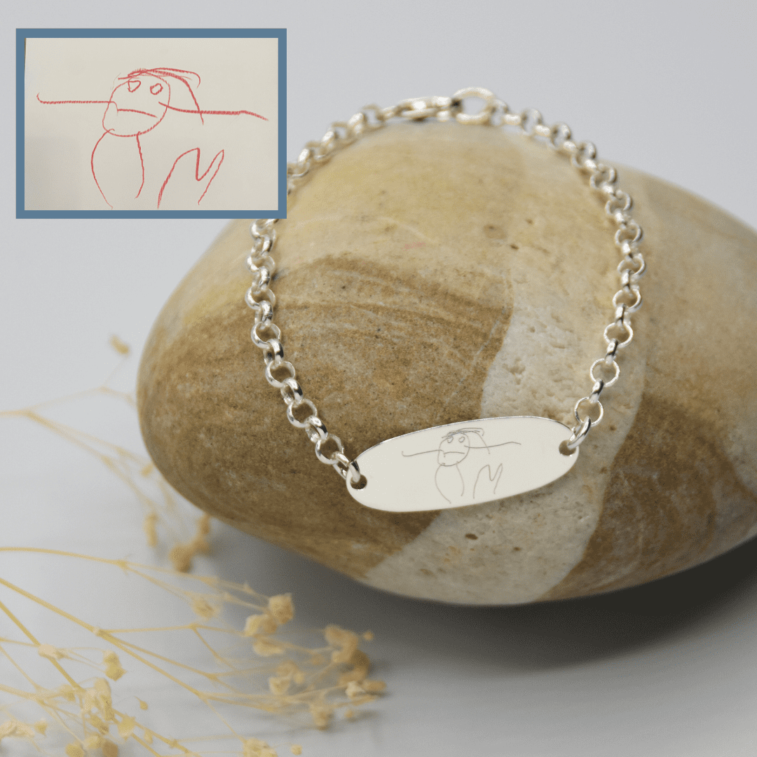 Pulsera de plata personalizada con el dibujo de tu hijo