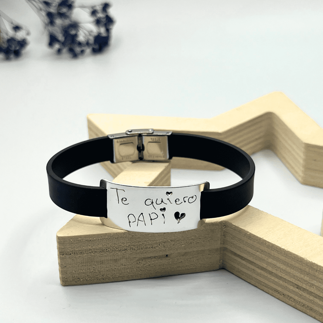 pulsera personalizada de plata y caucho para hombre