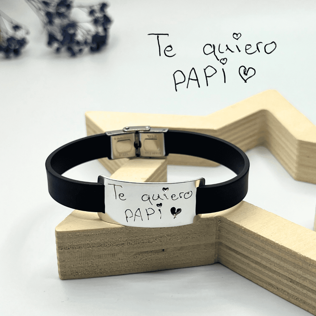 pulsera personalizada de plata y caucho para hombre