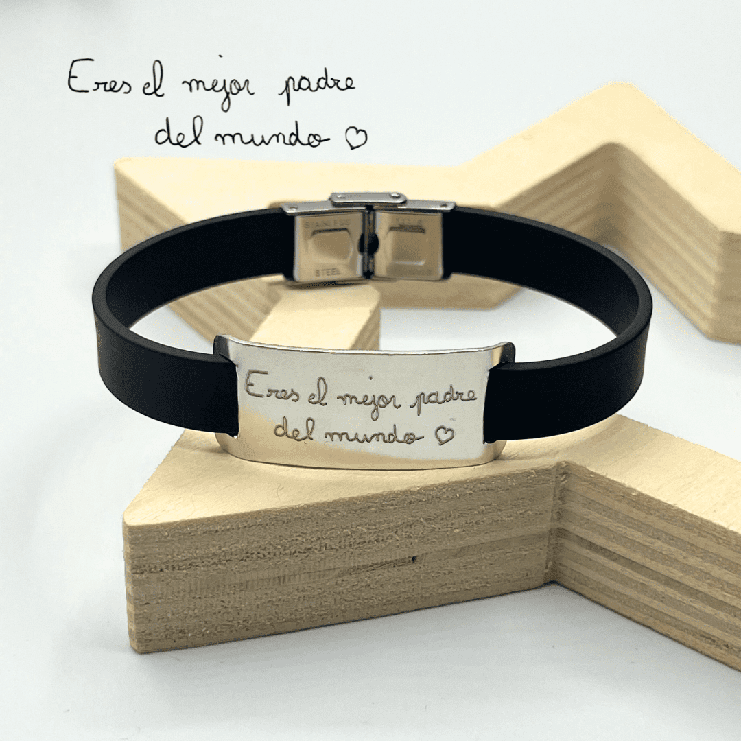 pulsera personalizada de plata y caucho para hombre