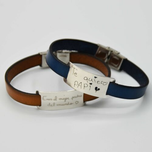 pulsera personalizada de cuero y plata para hombre
