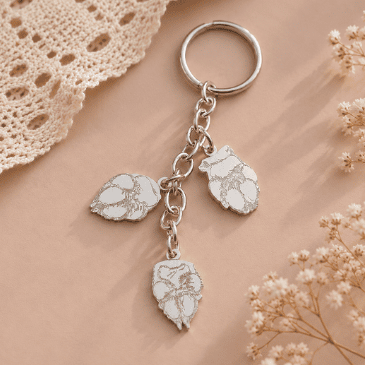 Llavero personalizado de plata con tres huellas reales de mascotas