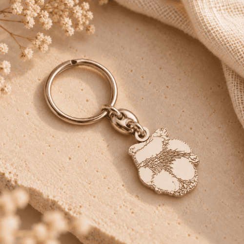 Llavero de plata personalizado con la huella real de una mascota